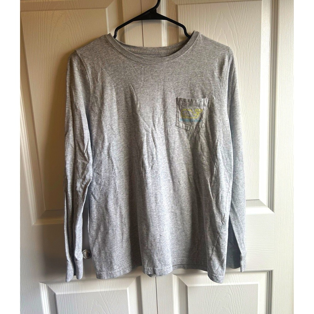 Vineyard Vines Men's Pocket Tee - Gray Long Sleeve Crewneck Whale Logo - M